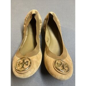 Tory Burch Women's Tan Caroline 2 Suede Slip On Ballet Flats Size 8.5 M